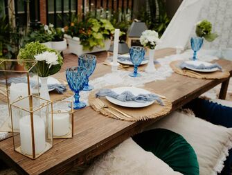 Boho outdoor wedding shower setup 