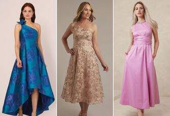 Three tea-length mother-of-the-bride dresses