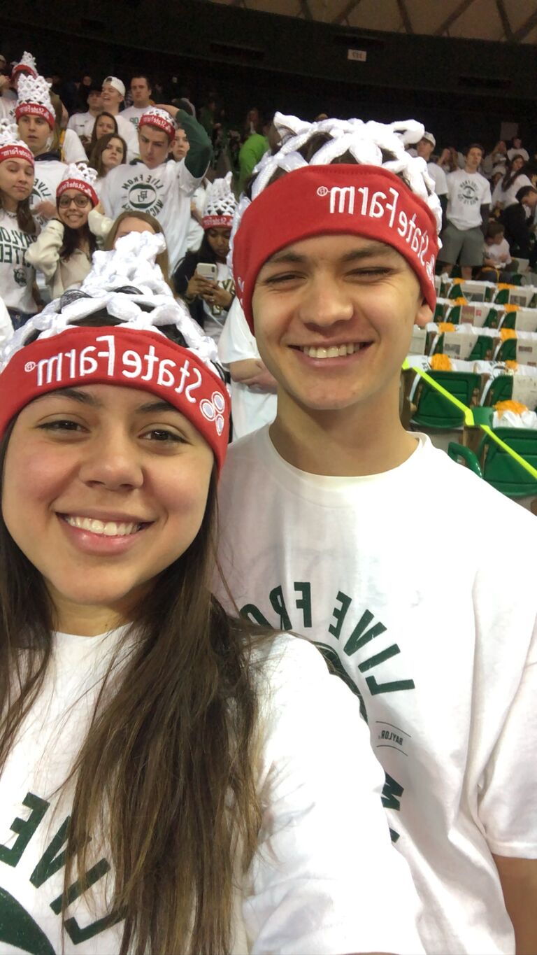 Alexis & David camped out inside of Ferrell to get front row seats to see the Baylor v. Kansas basketball game! 