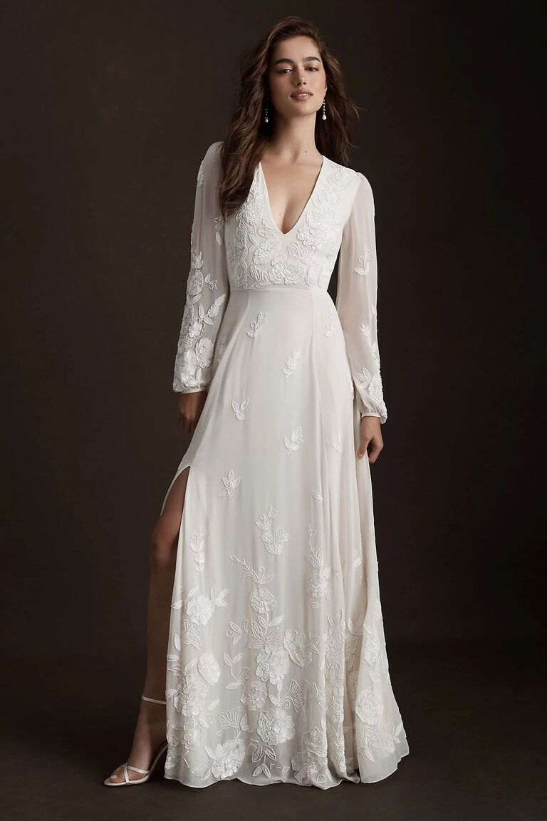 Long sleeved bohemian affordable wedding dress. 
