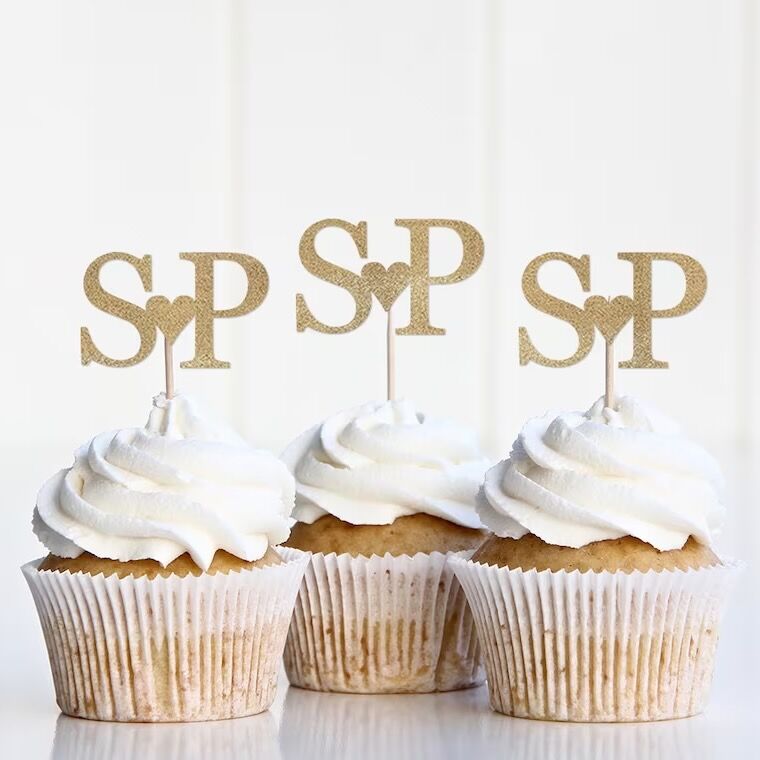 Customized cupcake toppers with couple's initials for your engagement party