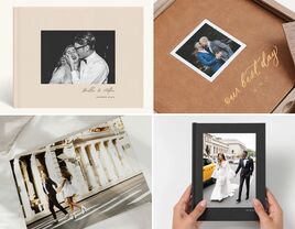 Collage of four engagement photo book ideas