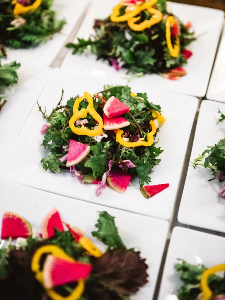 Spring salad with watermelon radishes and yellow bell pepper