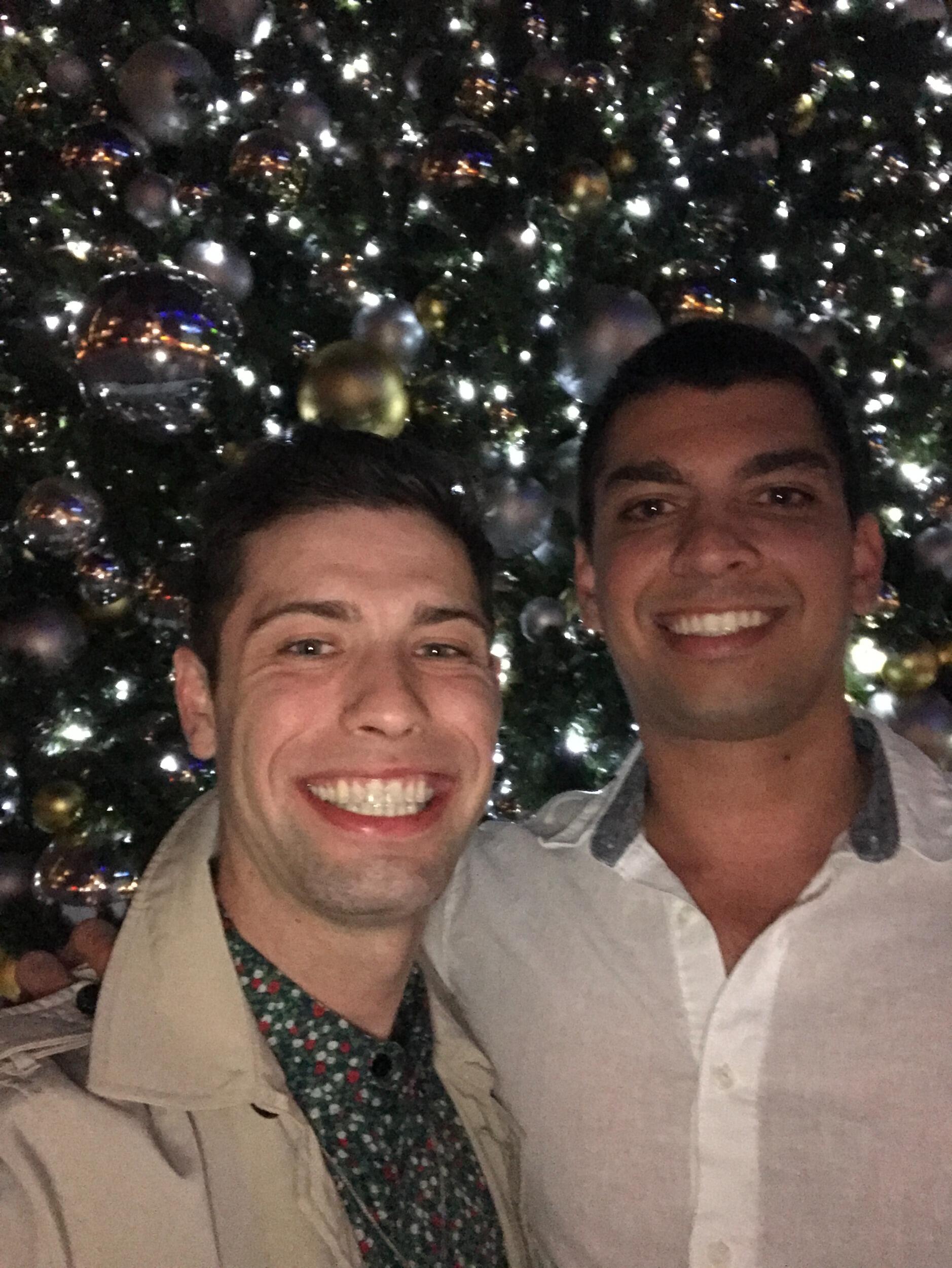 Skyler and Jojo at midnight jumped over the fence to touch the Staples Center Christmas tree and wanted a picture as proof! 
