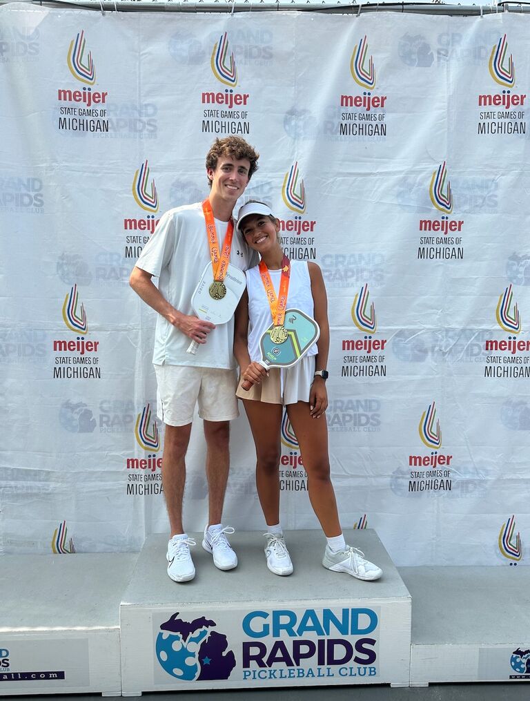 The beginning of the best day of Macie and Lucas' life, a Gold Medal Pickleball win!
Macie woke up thinking it was just a normal day, but was determined to kick some butt in pickleball. Lucas however had a different plan for the day, and was determined to "Not start an argument with Macie all day."  He was successful, and Macie and Lucas went undefeated in the tournament.