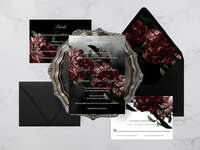 Gothic design with peonies and event details in white type
