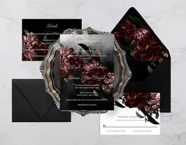 Gothic design with peonies and event details in white type