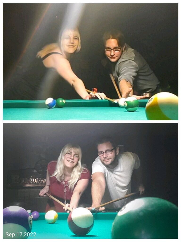 The day we started dating vs 7 months pregnant, I still whooped his ass 😎