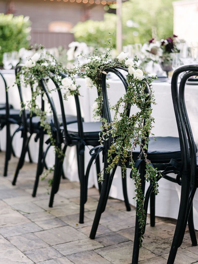 Greenery and white wedding reception decor