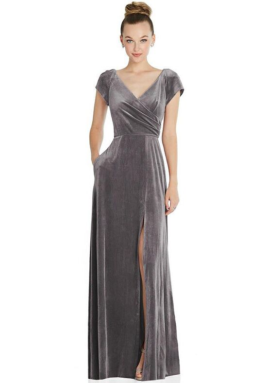 Cap Sleeve Faux Wrap Velvet Maxi Dress with Pockets - 6862