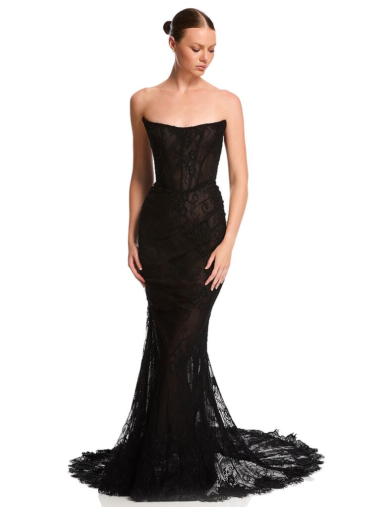 Chosen strapless black lace Halloween wedding dress