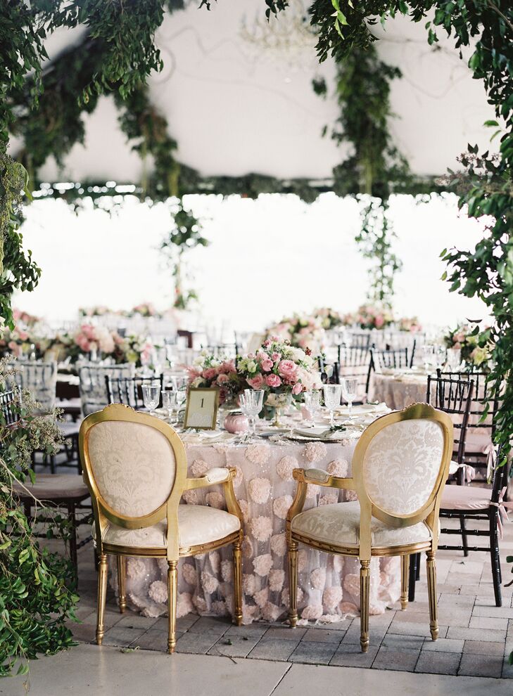 Sweetheart Table with Gold Accented Vintage Chairs