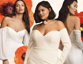 Three off-the-shoulder wedding dresses