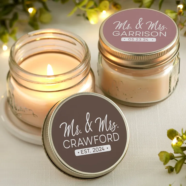 Personalized Mason Jar Candle Favors for wedding