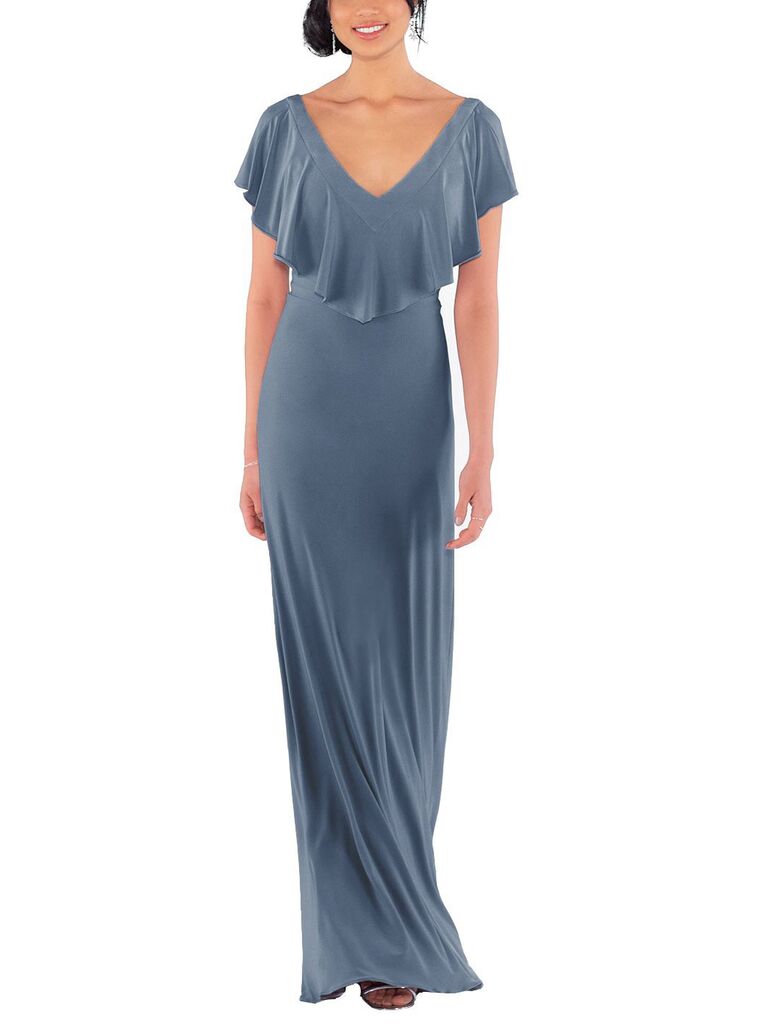 blue gray bridesmaid dress