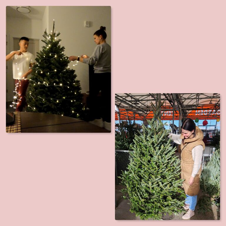 A: He got me my first Christmas tree in CO, and every single Christmas tree after that / Jis parvežė mano pirmąją Kalėdų eglutę Kolorade, ir visas kitas Kalėdų eglutes po to.