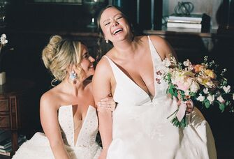 Two brides on their wedding day