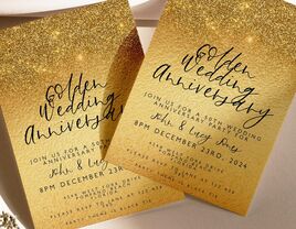 Glittery gold 50th anniversary invitations