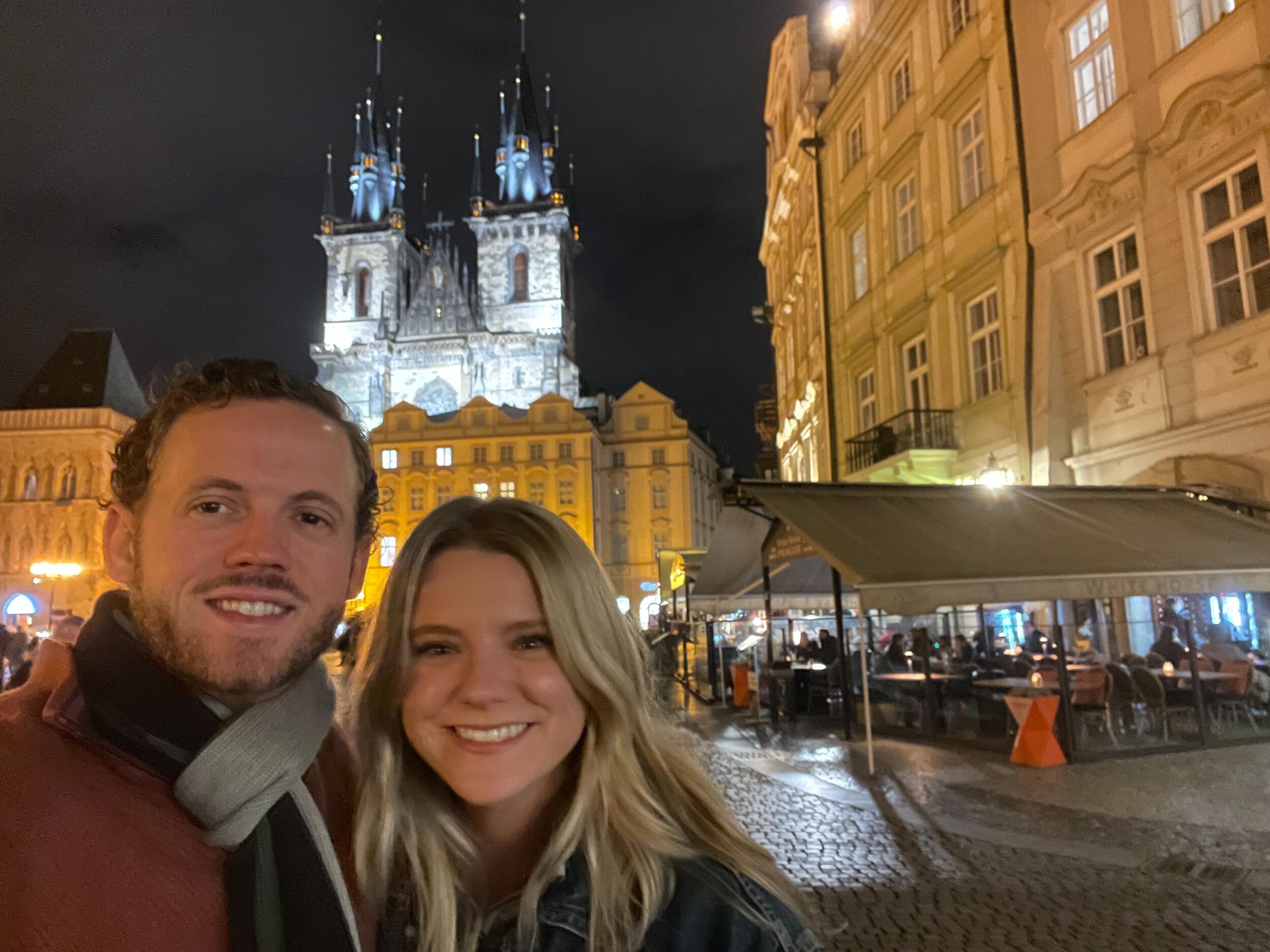 On their fourth anniversary, Alec planned a special dinner in Prague as the two traveled back to visit Alec's Czech host town over Thanksgiving.