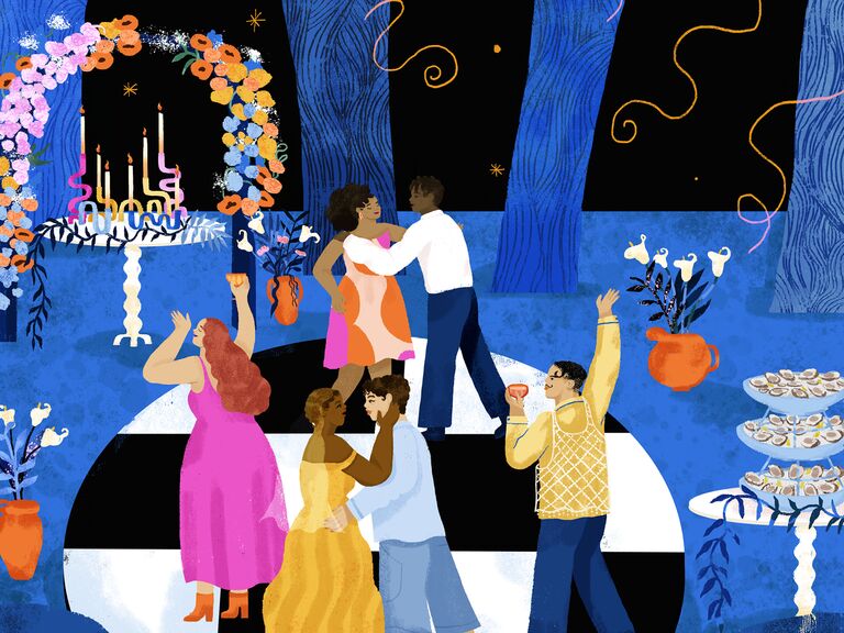Illustration of backyard wedding, the knot magazine summer 2025 issue