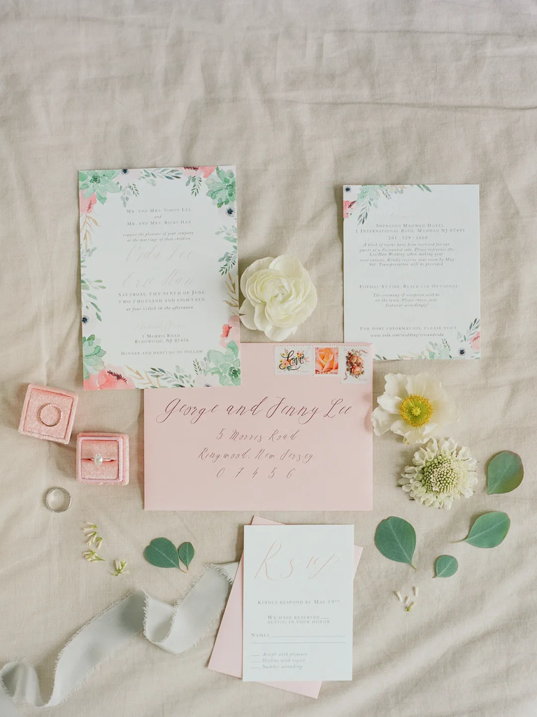 Romantic, Garden-Inspired Calligraphy for Wedding Envelopes