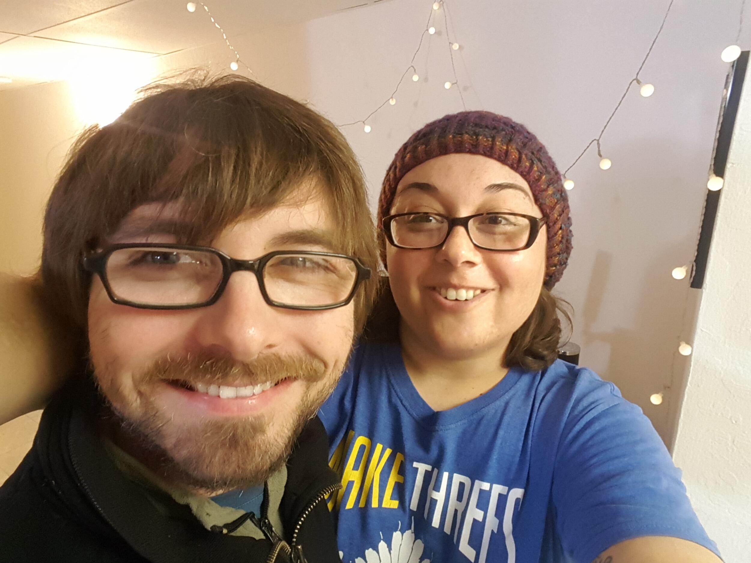 Kyler and Monica post-camping at Friendsgiving with Nikki and the crew.