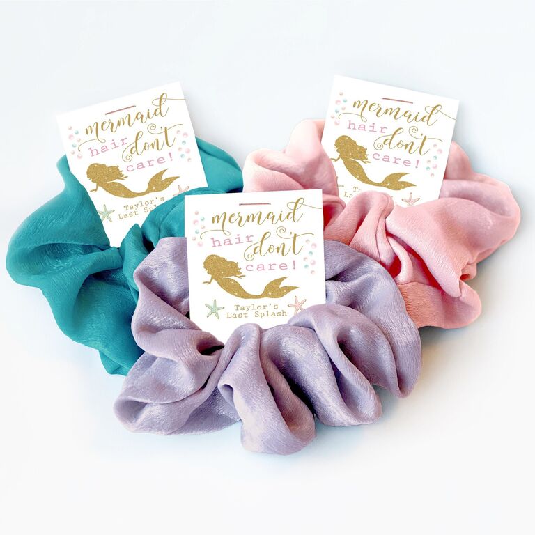 Mermaid themed hair scrunchies for bachelorette party favors