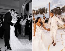 Sofia Richie and her husband during their first dance; Simone Biles and her husband during their first dance