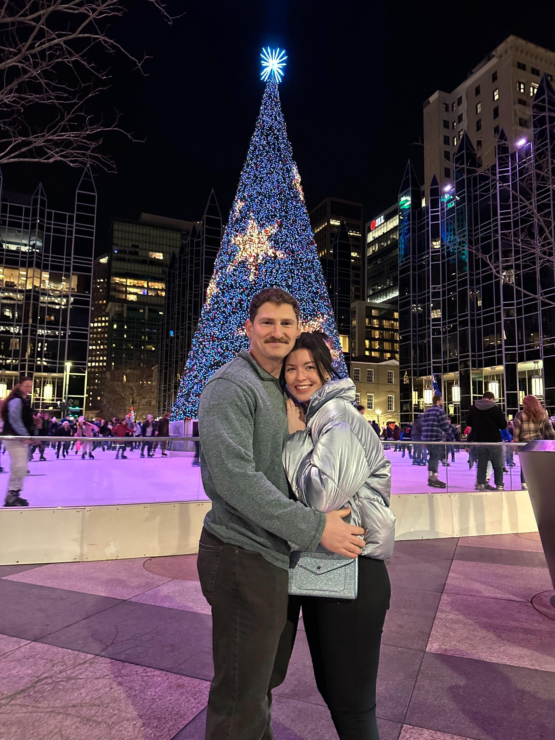 Christmas in downtown Pittsburgh at the ice skating rink where we planned our first date!