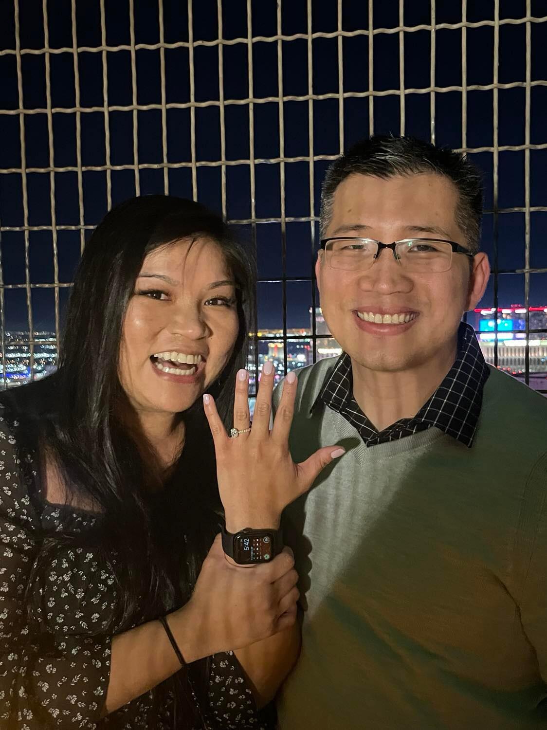 Binh and Jess spent the Christmas Holiday with family. Binh proposed to Jess on Christmas Eve on top of the Eiffel Tower (in Las Vegas).