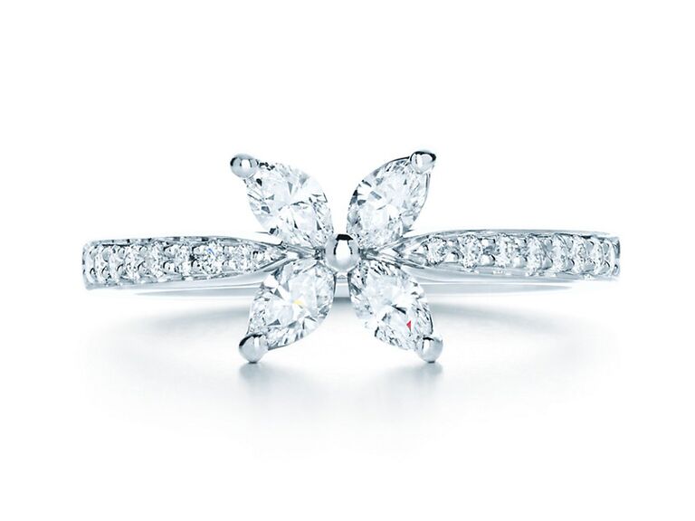 tiffany and co. floral marquise diamond engagement ring with square diamond band
