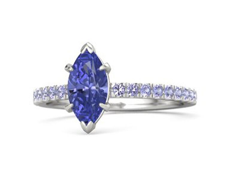 gemvara customizable marquise cut tanzanite engagement ring with round gemstone band