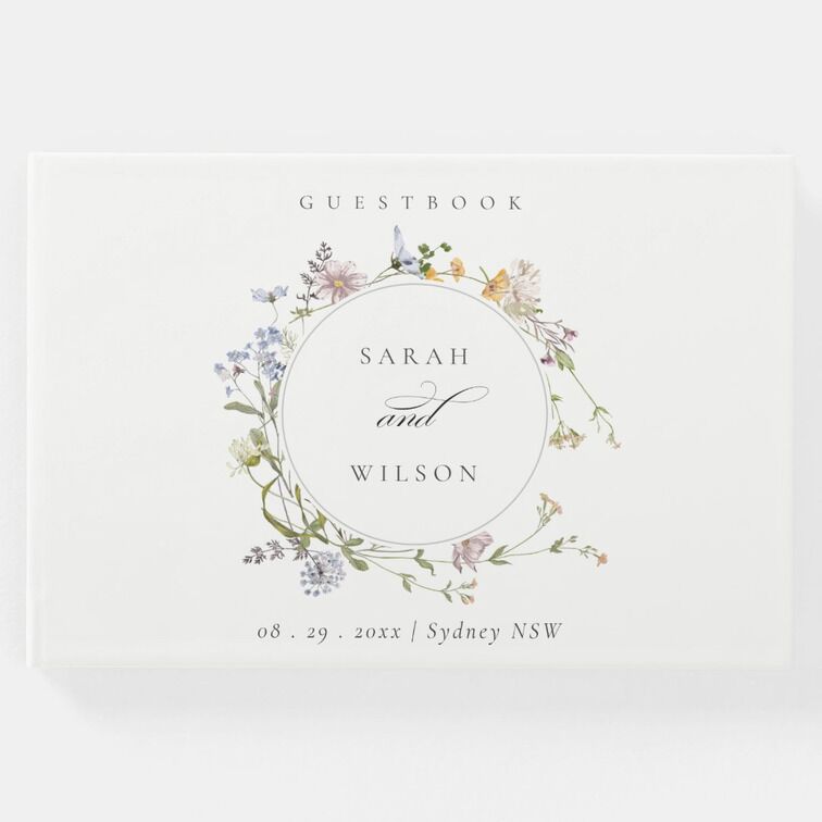 Floral Wreath Wedding Guest Book from Zazzle