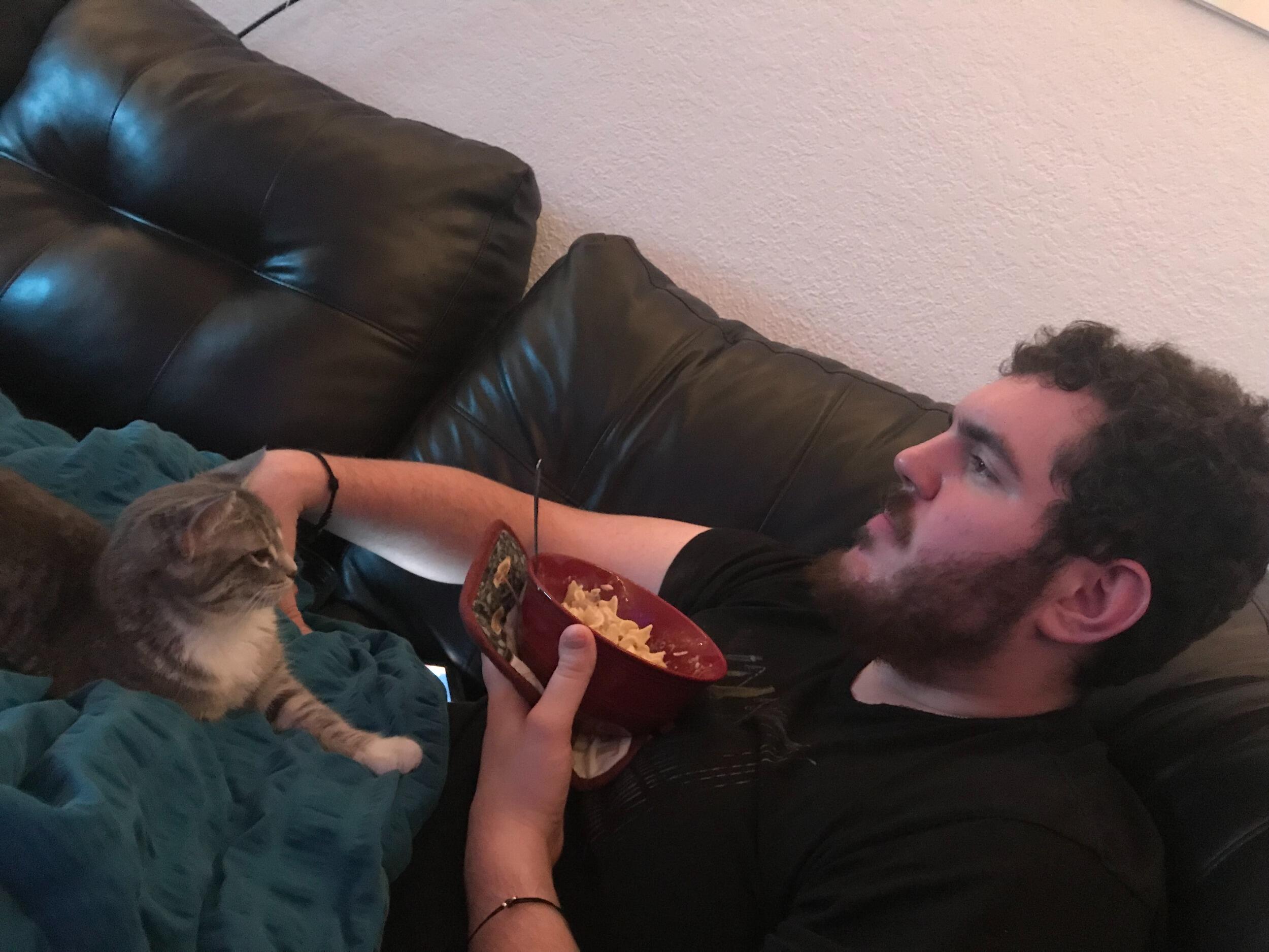 We enjoyed our dinner and movie night with Kat's roommate's cat. Unfortunately, Kat's cat was feeling too caddy to join. 