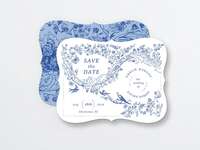 Elegant blue and white save-the-date card