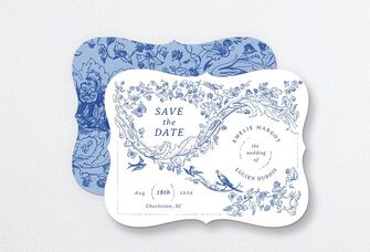 Elegant blue and white save-the-date card