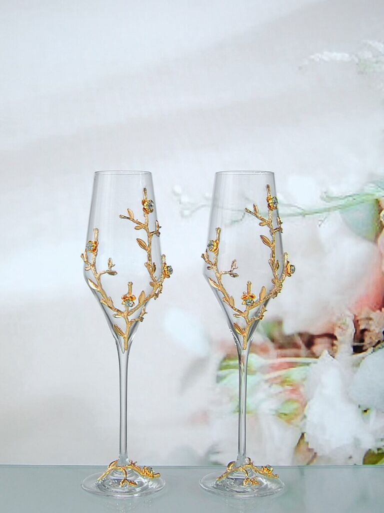 Wedding Champagne Flutes Wedding Champagne Glasses Toasting Flutes Gold and  White Wedding 