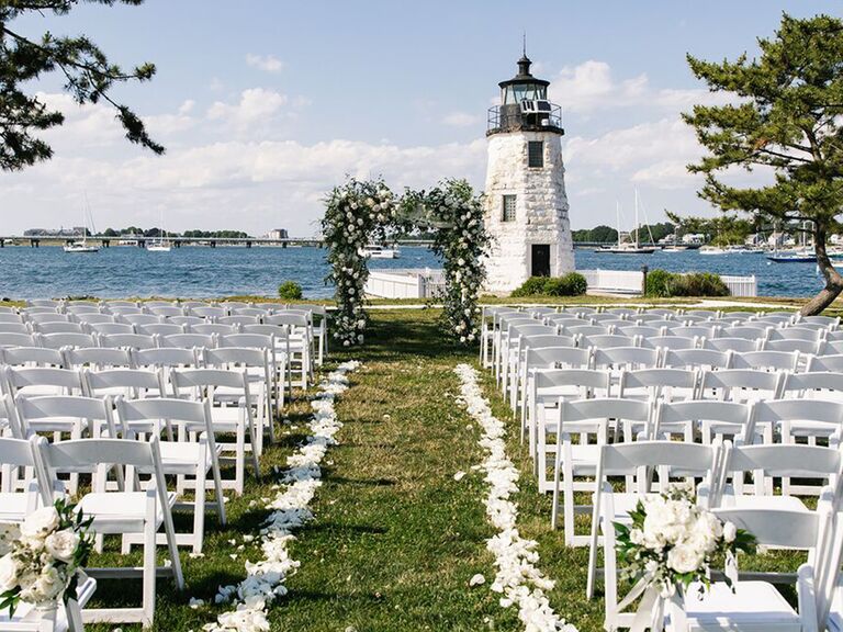 outdoor lighthouse wedding ceremony