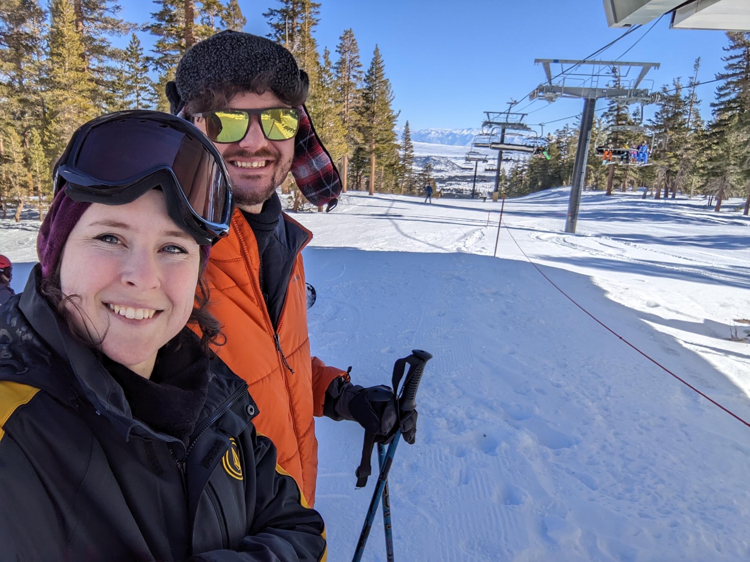 We got IKON ski passes for the next season. Here we are at June Mountain, a ski resort close to Mammoth which is much less crowded on Saturdays. With easier slopes and shorter lift lines, this is where we really got comfortable with skiing.