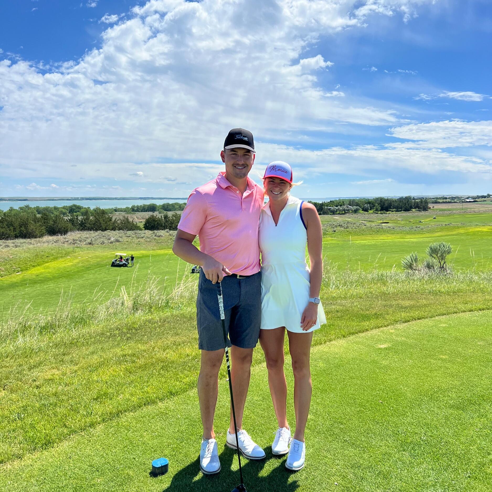 Sami trying to keep up with Austin's golf game.