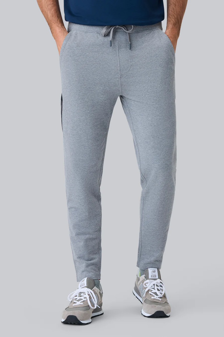 Grey sweatpants on man