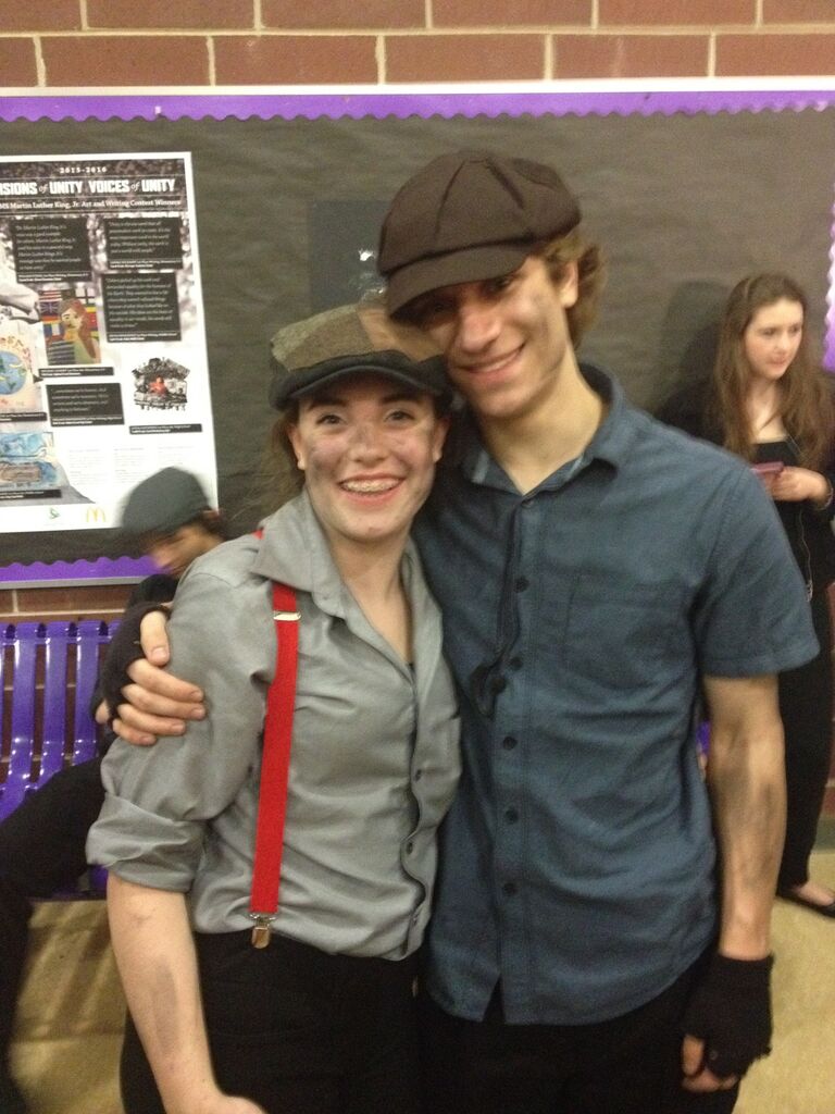 Molly and Jacob after a performance of Mary Poppins where they were both on tech crew. Jacob actually had a bad allergic reaction that day.