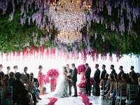 Hanging flowers at wedding ceremony
