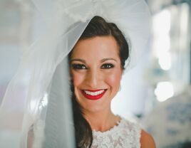 Bride with bright red party lip