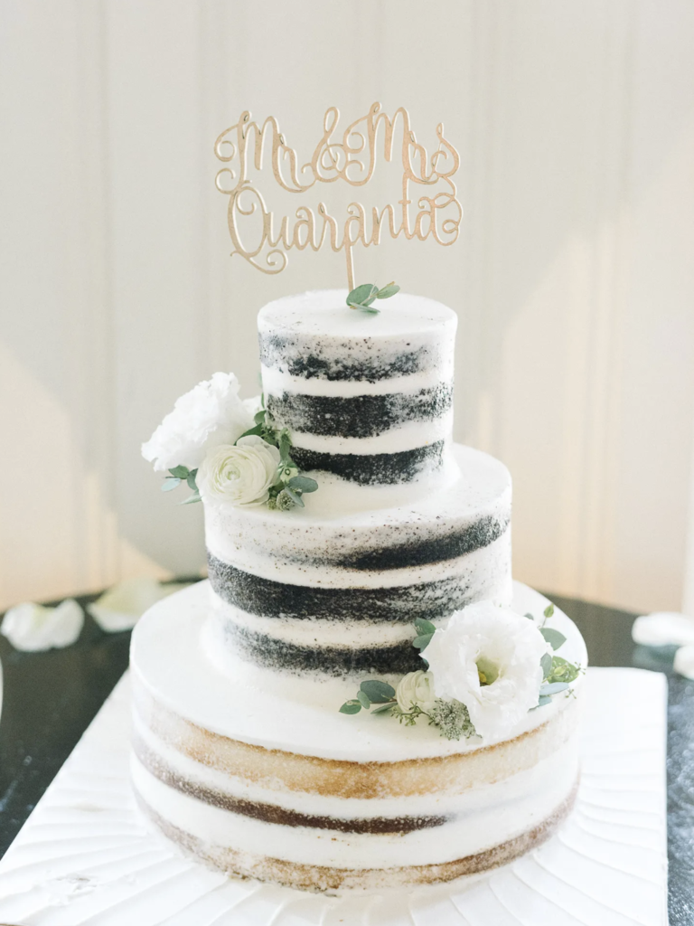 Rustic Naked Cake with Gold Calligraphy Cake Topper