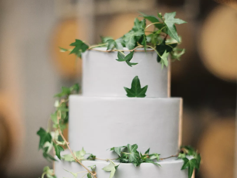 Ivy covered white wedding cake