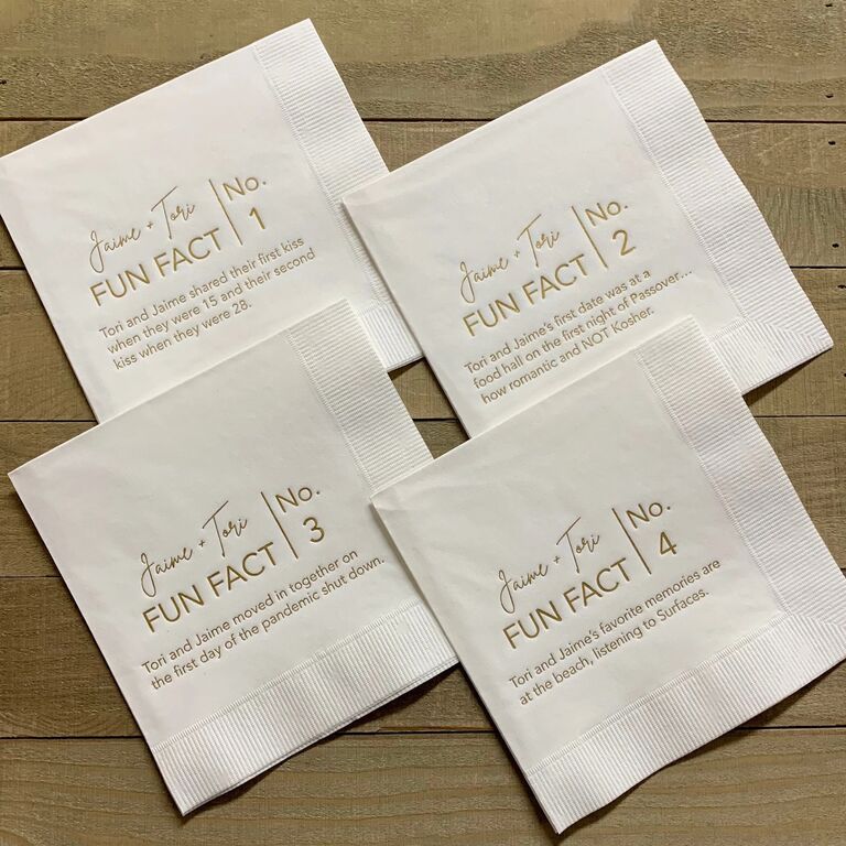 Trivia cocktail napkins, personalized decor for your engagement party