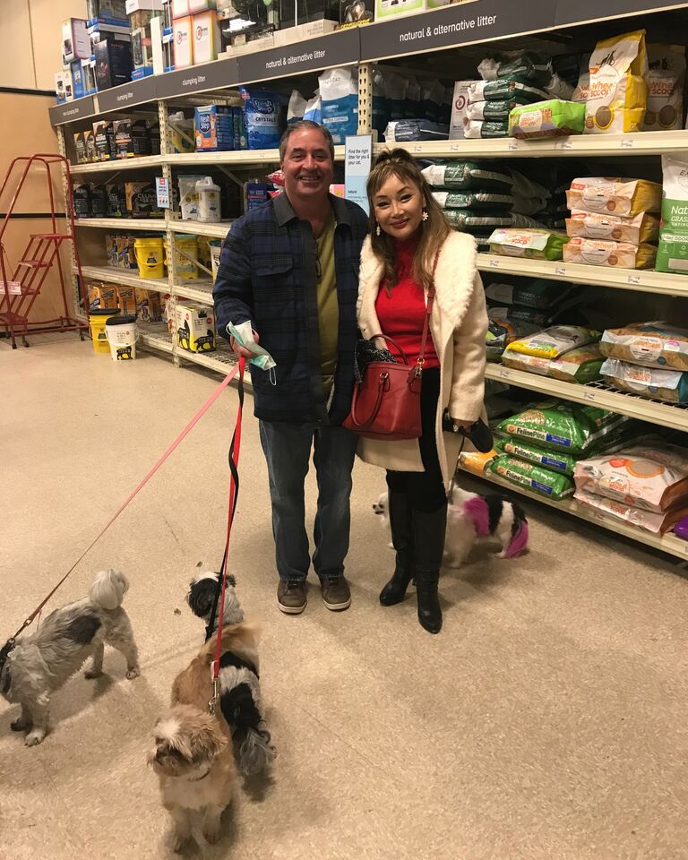 It all started when we casually met at the Pet Smart in Secaucus, NJ. Jeff drove 2  hours to meet Britney on a rainy day, and we both brought our four-legged babies. Our conversation flowed nicely. We opened our hearts, talked to each other for the entire afternoon and evening in front of aisle #2. Britney’s 2 beautiful chihuahuas (Tiffany & Destiny), and Jeff’s 3 cute shih tzus (Muffin, Riley, and Teddy) got along so well from the beginning. Jeff had a sweet and tender heart, sent her flowers the  next day to encourage the next date. After that meeting, all became history. Little did he know he would be meeting his future wife!