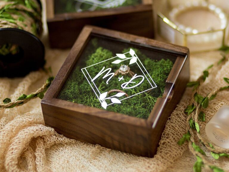 moss filled wooden ring box from Etsy