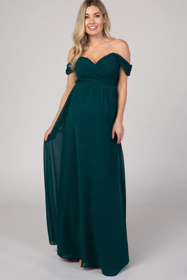 Green Side Slit Satin Maternity Maxi Dress– PinkBlush